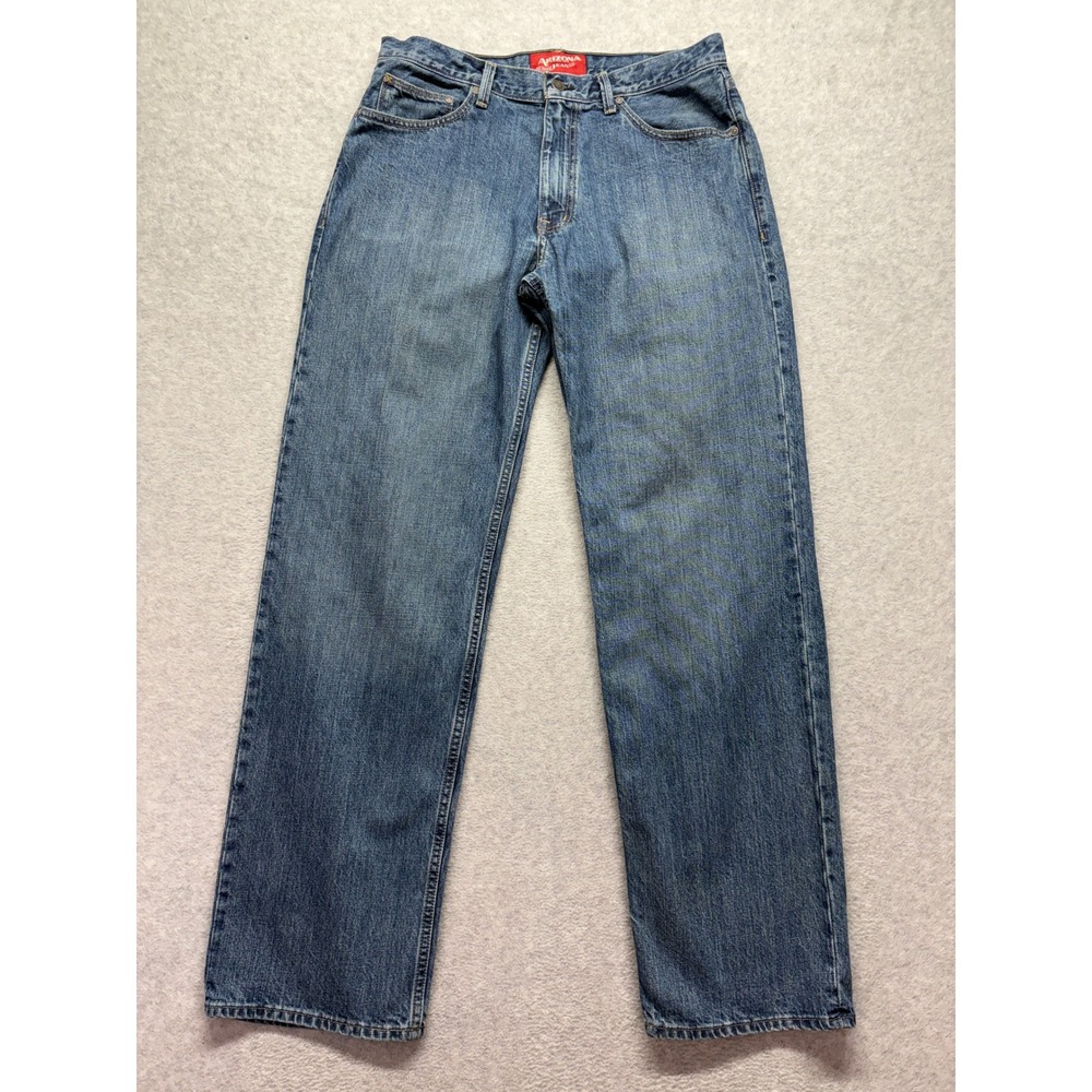 Arizona Jean Co Mens Loose Straight Leg Jeans 34x34 Medium Wash Blue Denim